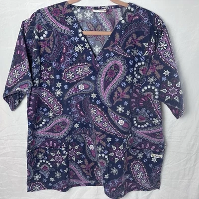 Blusa Médica UA para Mujer XL Púrpura Vacaciones Cachemira Estampado Cuello en V Foto 1 de 4