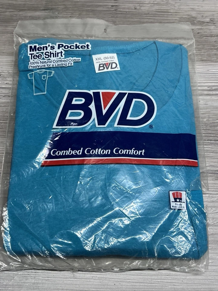 Vintage BVD Pocket Shirt Mens 2XL Teal Selvedge USA Made 90s Single Stitch NEW - Image 1 of 3