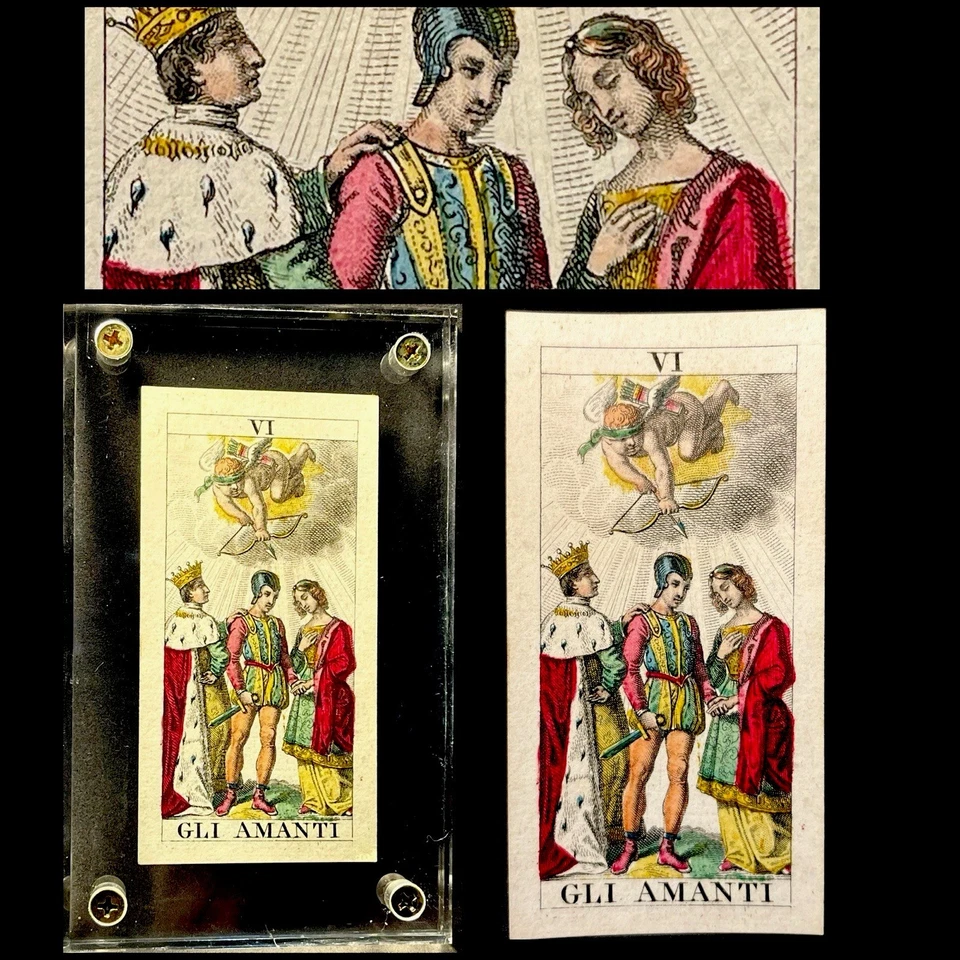 c1835 The Lovers Tarot Playing Card Tarocchi Gumppenberg Italian Major Arcana VI - Image 1 of 4