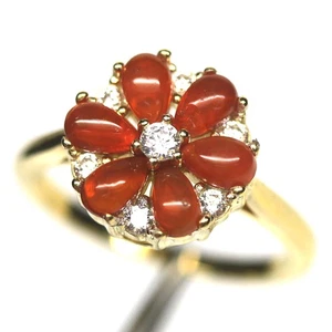 925 Sterling Silber Ring Orange Feueropal & Zirkonia Größe 6,75 18K Gold - Bild 1 von 4