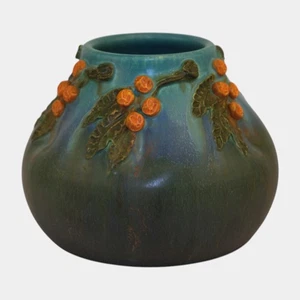 Ephraim Faience Hand Made Pottery Blue Green Bittersweet Ceramic Vase 606 - Picture 1 of 6