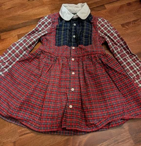 Ralph Lauren Polo Girls 3T Red Plaid Button Down Christmas Party Dress Collared  - Picture 1 of 12