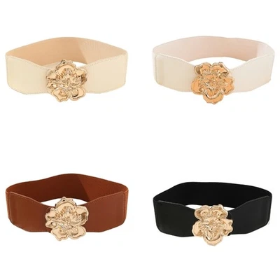 Stretch Belt for Girl Adjustable Corset Wide Waist Belt with 3D Flower Buckle - Image 1 of 4