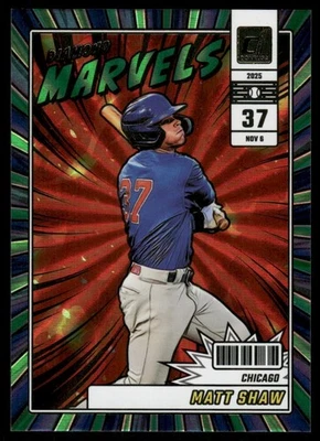 2025 Donruss Matt Shaw Diamond Marvels Green Laser #20 Cubs - Image 1 of 2