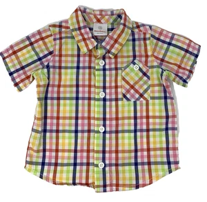 Camisa manga corta a cuadros Hanna Andersson bebés niños 6-12 meses amarillo azul rojo - Imagen 1 de 7