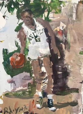 Bill Russell Boston Celtics - Acuarela original 15x11 y acrílico sobre papel Foto 1 de 2