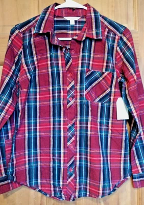 Time and Tru Button Up Shirt Size Small 4-6 Red Plaid Long Sleeves Chest Pocket - Image 1 of 4