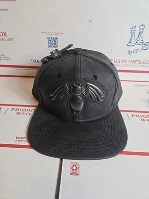 Venom Metal Black Marvel Spiderman Snapback Hat Cap Men's Faux Leather - Image 1 of 4