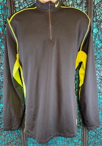 NIKE PRO COMBAT SHIRT MENS XL BLACK NEON YELLOW 1/4 ZIP HYPERWARM STRETCH FITTED - Picture 1 of 16