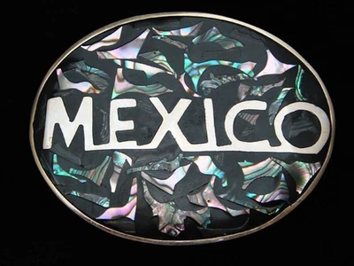 PJ05142 HEBILLA DE CINTURÓN DISEÑO SUROESTE CONCHA DE ABULÓN VINTAGE AÑOS 70 **MÉXICO** Foto 1 de 2