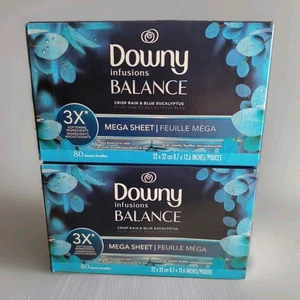2 Downy Infusions Mega Dryer Sheets, Crisp Rain and Blue Eucalyptus, 80 Count - Picture 1 of 1