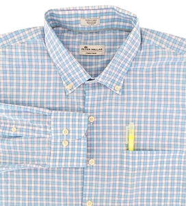 Peter Millar Crown Finish shirt XL blue grid check plaid button-down preppy golf - Picture 1 of 10