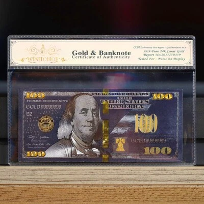100mg 24K Black Gold 2009 $100 Dollar Bill Federal Reserve Banknote White COA - Image 1 of 2