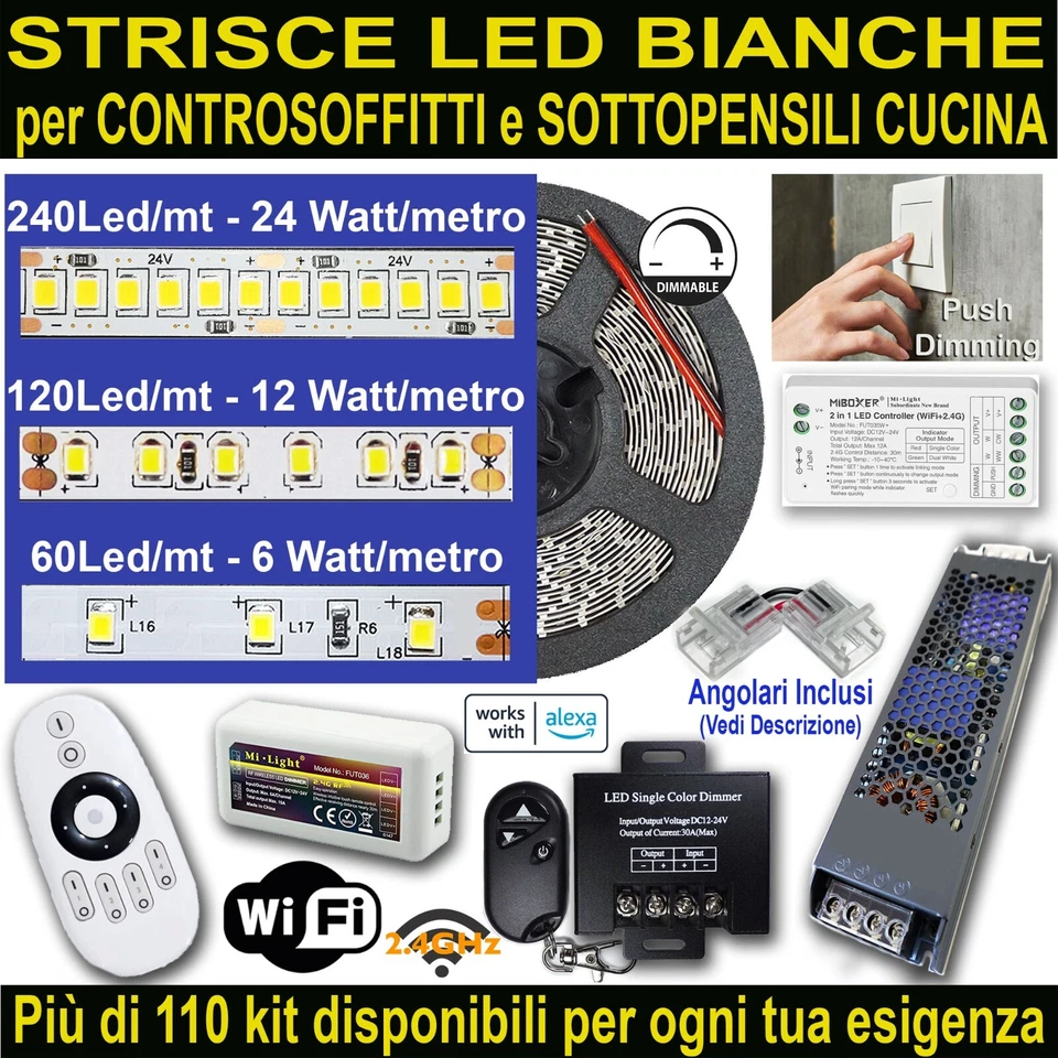 Kit Striscia Led Luce Bianca per Velette, Controsoffitti e SottoPensili Cucina. - Immagine 1 di 4