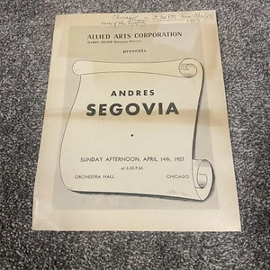Vintage Rare Andres Segovia Orchestra Hall Flyer 1950s Chicago Illinois - Picture 1 of 7