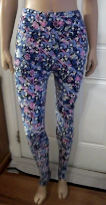 Talla Única Se Ajusta a la Más LulaRoe Azul, Rosa Morado Negro Flores Leggings Pantalón Foto 1 de 4