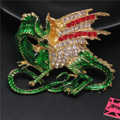 Nuevo Broche Prendedor Esmalte Verde Genial Dragón Cristal Mágico Moda Mujeres Dije Regalo Foto 1 de 4