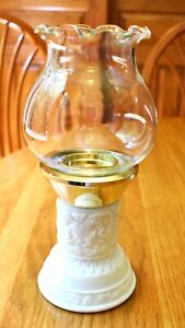 Lampe porte-bougie vintage en verre au lait gaufré ouragan années 1970 Avon avec parfum