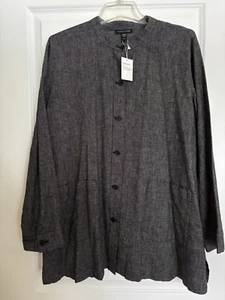 Eileen Fisher NWT Size XL Hemp Organic Cotton Check Mandarin Collar Short Jacket - Picture 1 of 7