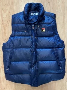 VINTAGE FILA Mens Medium Navy Blue Down Puffer Vest - Picture 1 of 10