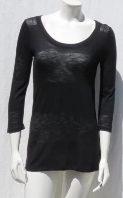 Camiseta Top THREE 3 DOTS EE. UU. Negra Modal Supima Algodón Burnout Scoop 3/4 Talla S Foto 1 de 4
