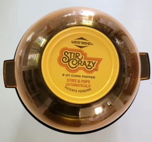 Palomitas de maíz vintage Stir Crazy 6 cuartos 1985 con manual de instrucciones recetas West Bend - Imagen 1 de 10