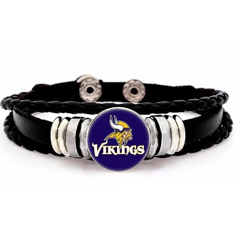 Minnesota Vikings Mens Womens Black Leather Bracelet Football w GiftPg D14 Cover