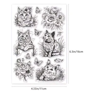 Tarjeta de arte floral estampillas transparentes de gato NUEVO envío gratuito - Imagen 1 de 1