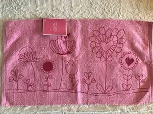 NWT Chenille Bath Mat, Pink with Flowers and Hearts, 32” Wide x 18.5” Tall - Picture 1 of 3