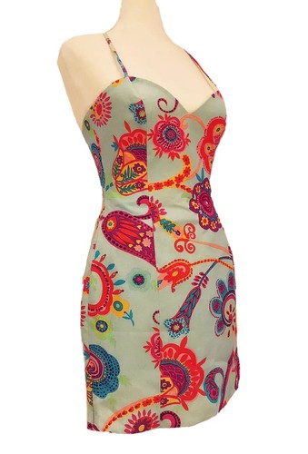 MOSCHINO Couture Mini abito da cocktail vintage blu rosa arancione guaina floreale taglia 6