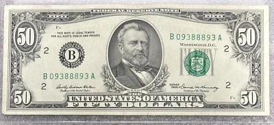 1969 New York $50 Dollar Bill Fr.2114-B FRN B09388893A 50BL47 SERIAL NO. PATTERN - Image 1 of 2