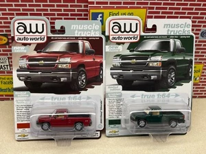 Auto World 2003 Chevy Silverado Green & Red Truck Muscle Trucks New 2024 Casting
