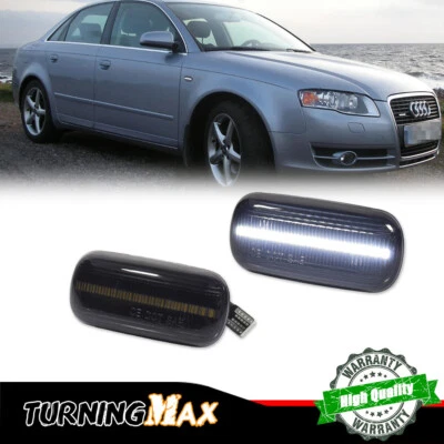 2X Smoked Lens White LED Front Bumper Side Marker Lights For Audi A3 A4 A6 S4 S6 - Image 1 of 4