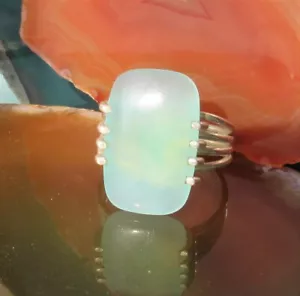 Ω Anello Argento Sterling 925 Calcedonio Verde Pietra Del Zodiacale Schütze TG - Foto 1 di 7