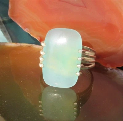 Ω Anello Argento Sterling 925 Calcedonio Verde Pietra Del Zodiacale Schütze TG - Immagine 1 di 4