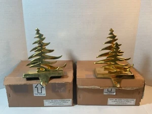 Set of 2 Solid Brass Stocking Holders Double Christmas Trees Lillian Vernon - Picture 1 of 12