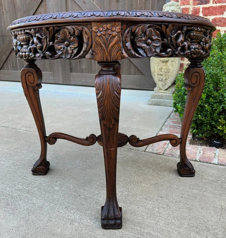 Antique French ROUND End Table Occasional Bed Table Caned Glass Top Walnut 19C Cover