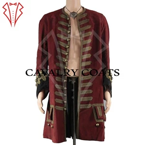 Handmade Pirate Frock Coat, 18th Century Military Frock Coat, Maroon Wool Jacket - Picture 1 of 3
