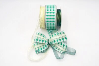 Valentines Day Sale 1.5"& 3/8"x 25 YD+ 3/8" 20YD Classy Garden Green Ribbon Set - Image 1 of 4