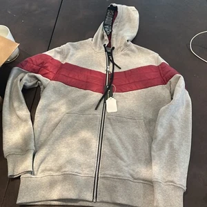 Moose Knuckles Concordia Quilted Panel Jacket Hoodie Men’s Size L Large Grey Red - Picture 1 of 12
