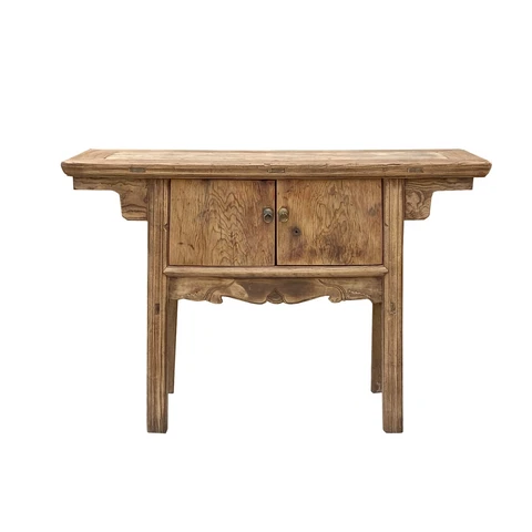 Chinese Vintage 2 Doors Raw Wood Rustic Low Side Table cs7276 Cover