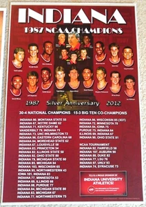 INDIANA UNIVERSITY HOOSIERS MEN'S BASKETBALL 1987 CHAMPS - SILVER ANNIV. POSTER - Picture 1 of 1