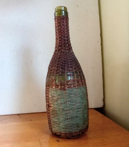 1860s WICKER COVERED F.MARIE FARINA COLOGNE RARE LABELED OLIVE GREEN BOTTLE - Picture 1 of 8