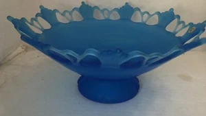 Westmoreland Ring Petal Dark Blue Mist Satin Glass Centerpiece Bowl Orig Label - Picture 1 of 5