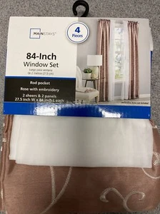 Mainstays 84-In Window Set With Rod Pocket Embroidery - Rose Fume - Picture 1 of 3