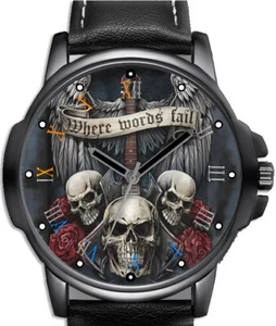 Gothic Skulls Guitar Art Where Words Fail Hot Unique Wrist Watch FAST UK - Picture 1 of 1