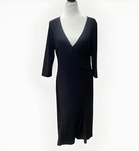 ANN TAYLOR LOFT BLACK, V-NECK, 3/4 SLEEVE, EMPIRE WAIST TULIP HEM MIDI DRESS 12 - Picture 1 of 4