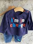 3.99 OUTFIT SALE Slogan Top And Dinosaur Jeans Baby Boys Clothing 6-9 Months