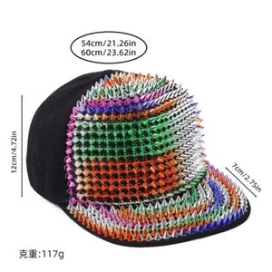 Men Women Rivets Baseball Cap Snapback Hip Hop Hat Dance Night Club Shiny - Picture 1 of 13
