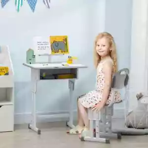 Kids Desk and Chair Set Adjustable Height Study Table w/ Book Stand - Grey - Picture 1 of 9